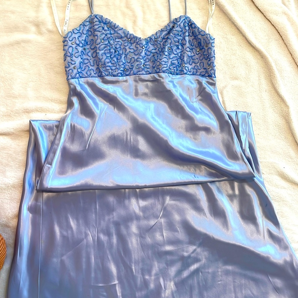 Periwinkle beaded breast satin dress